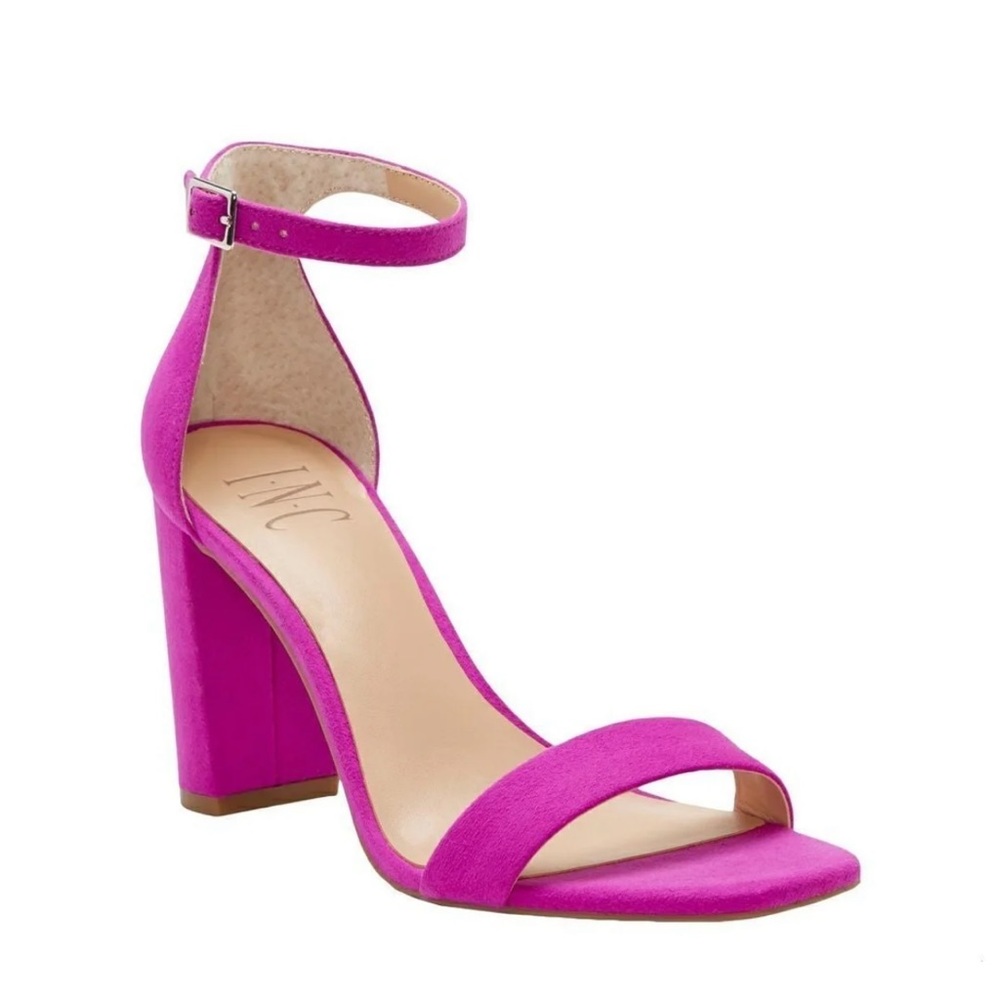 INC Microsuede Ankle Strap Block Heel